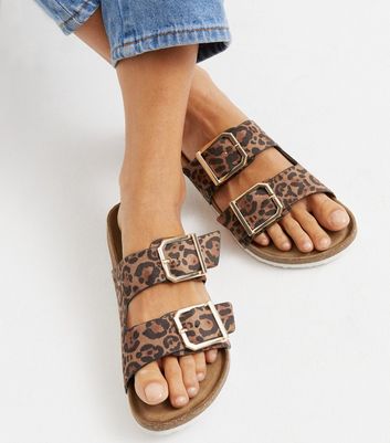 cheetah print footbed sandals