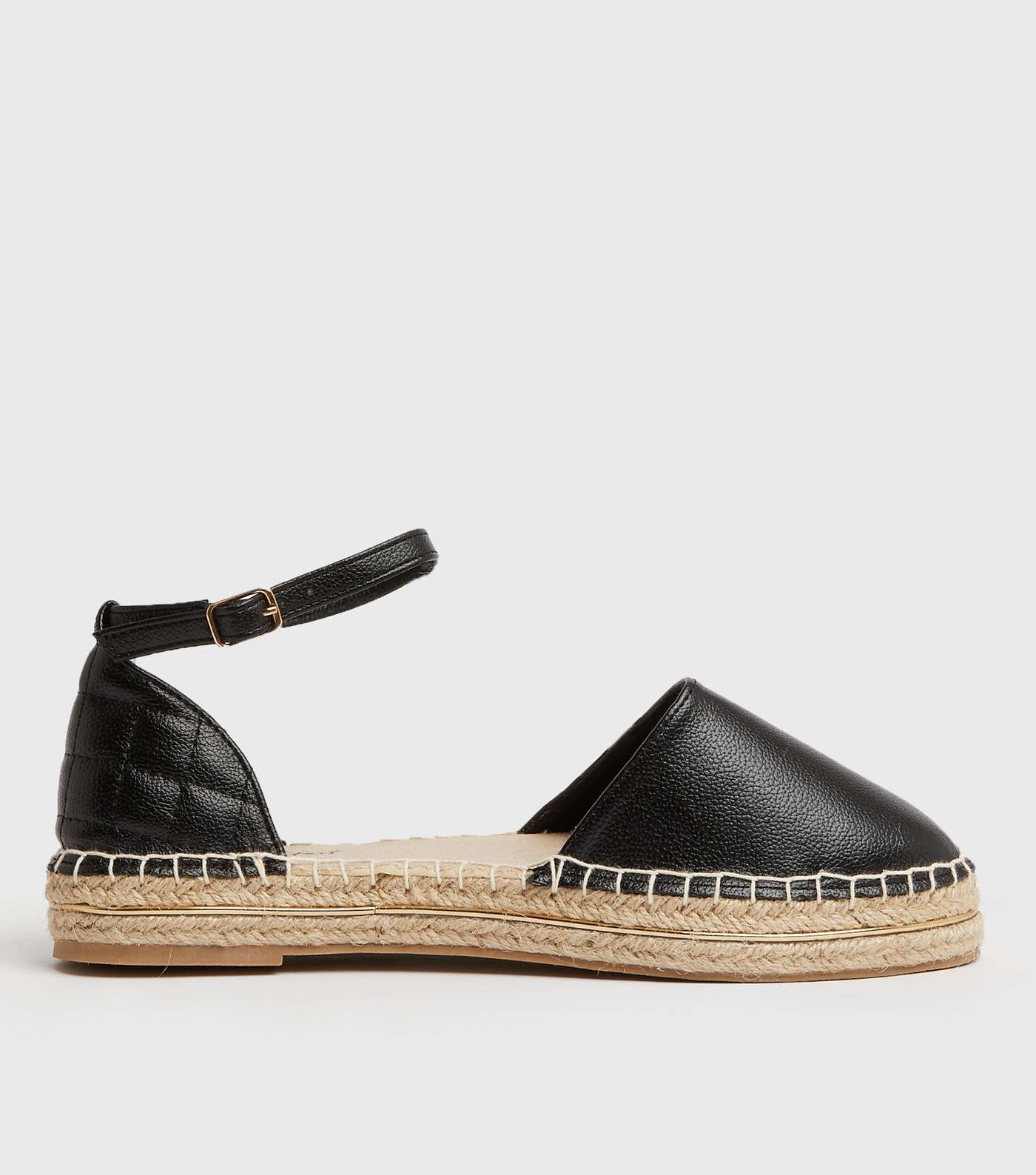 Black Leather-Look Quilted Espadrilles 