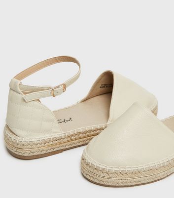 Off White Leather-Look Quilted Espadrille Sandals