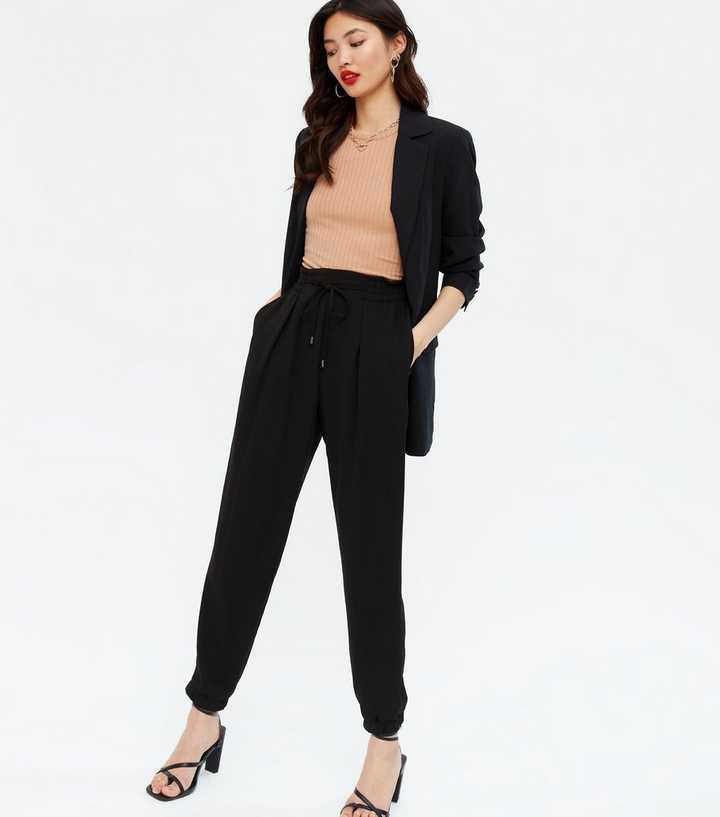 Black Textured Drawstring Joggers