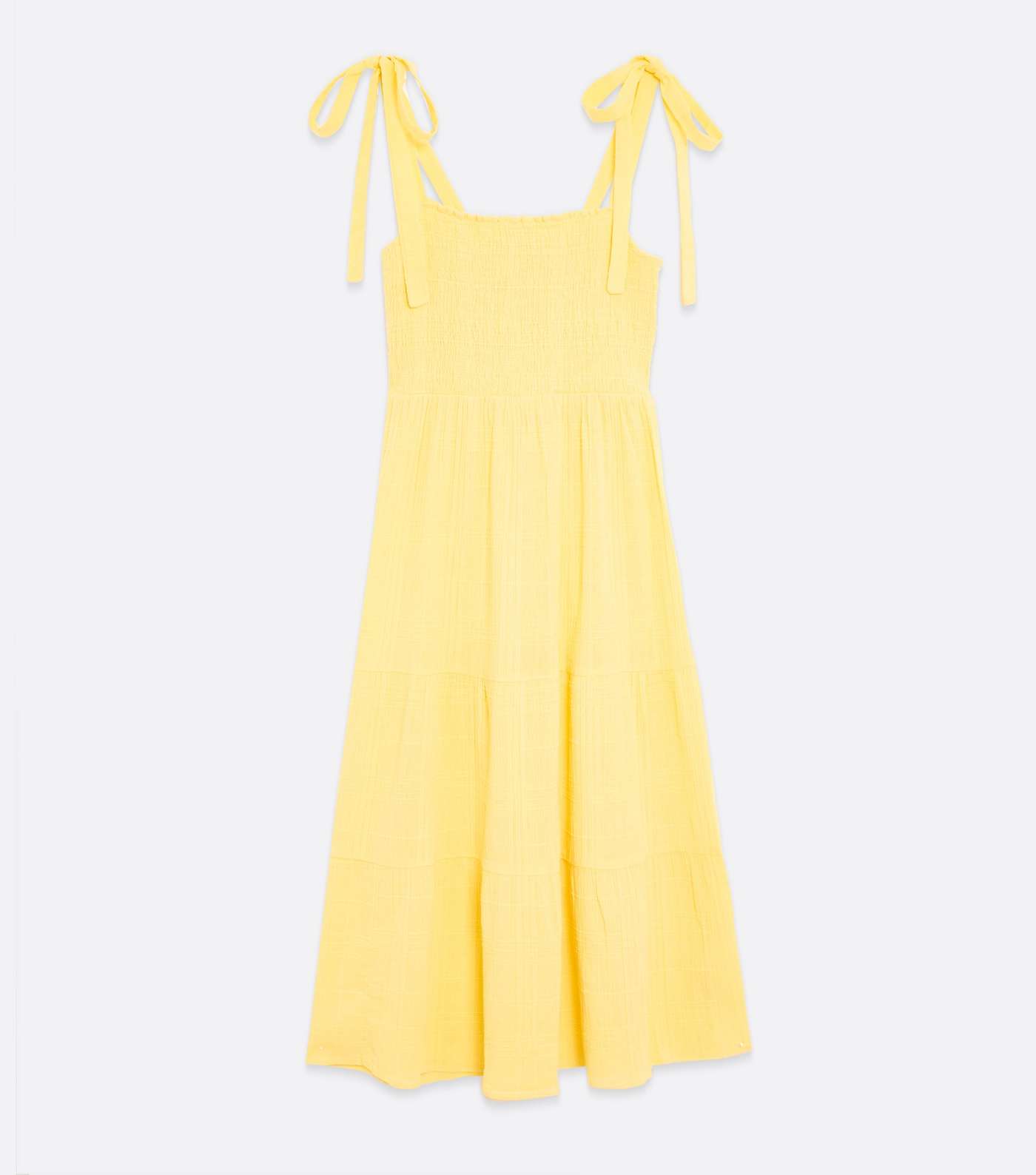 Tall Yellow Tie Strap Shirred Tiered Midi Dress Image 5