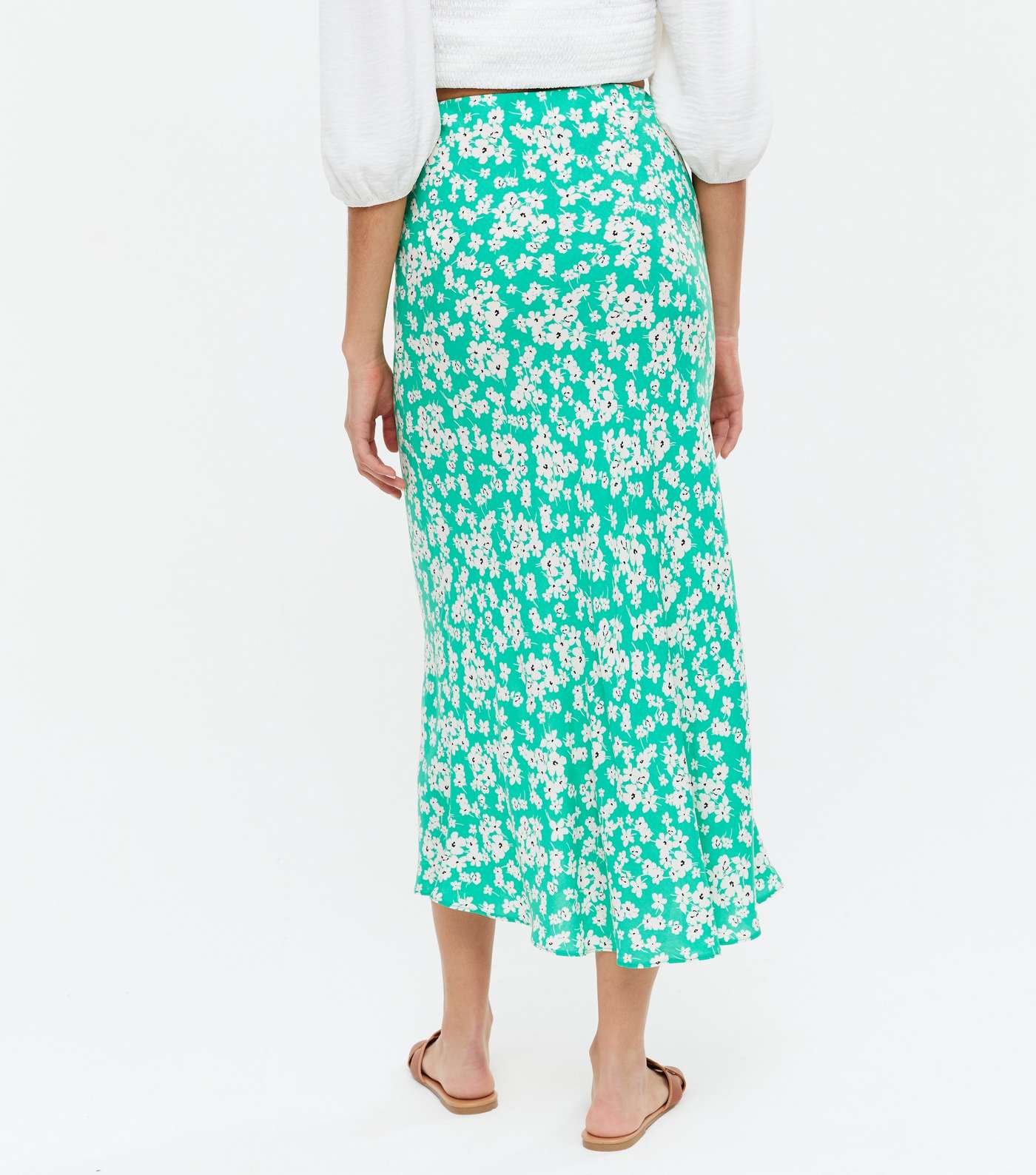 Green Ditsy Floral Midi Skirt Image 4