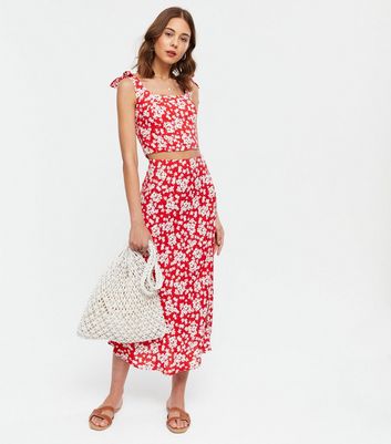 New look red floral midi dress fashion