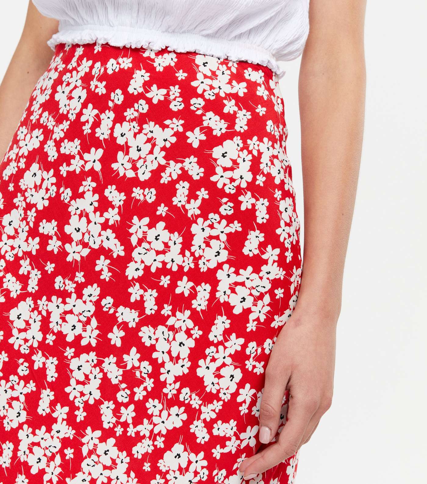 Red Ditsy Floral Midi Skirt  Image 3