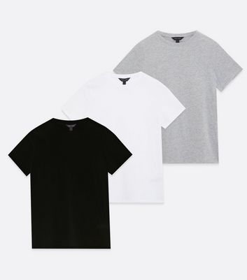 3 Pack Black Grey And White Crew Neck T Shirts New Look