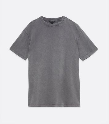 Dark Grey Acid Wash Oversized T-Shirt 