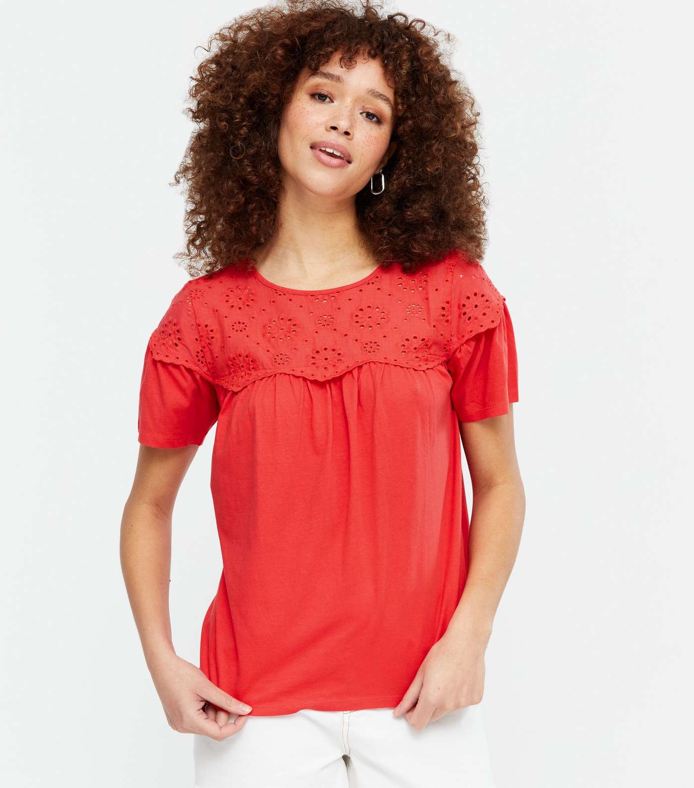 Red Broderie Panel T-Shirt