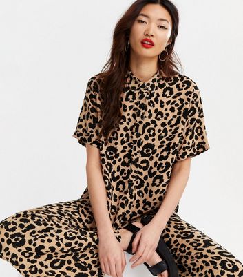Brown Leopard Print Short Sleeve Shirt 