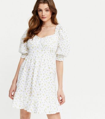 white floral puff sleeve mini dress