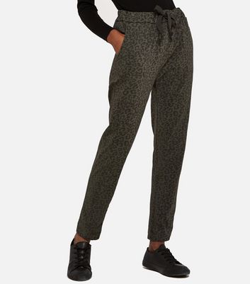 Image of Apricot Grey Leopard Print Tie Waist Trousers New Look