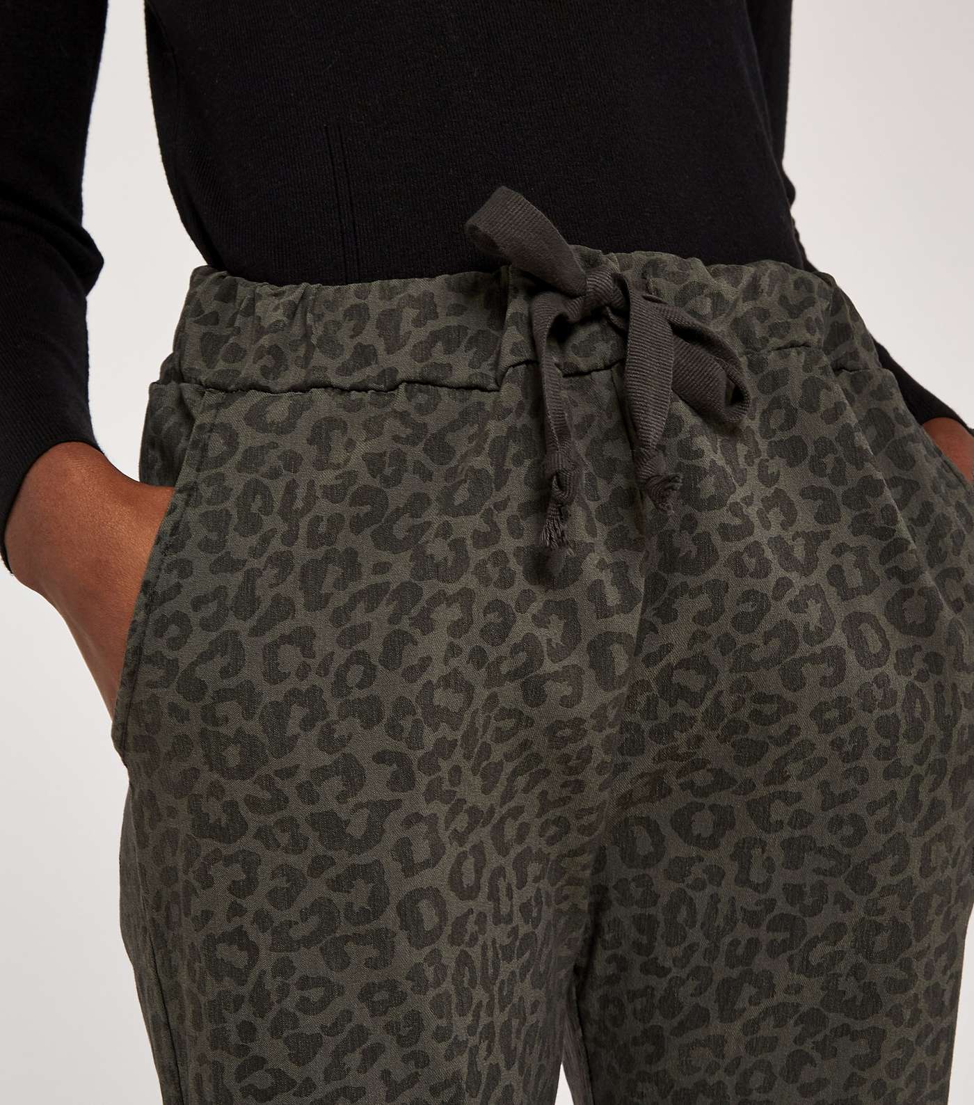 Apricot Grey Leopard Print Tie Waist Trousers Image 4