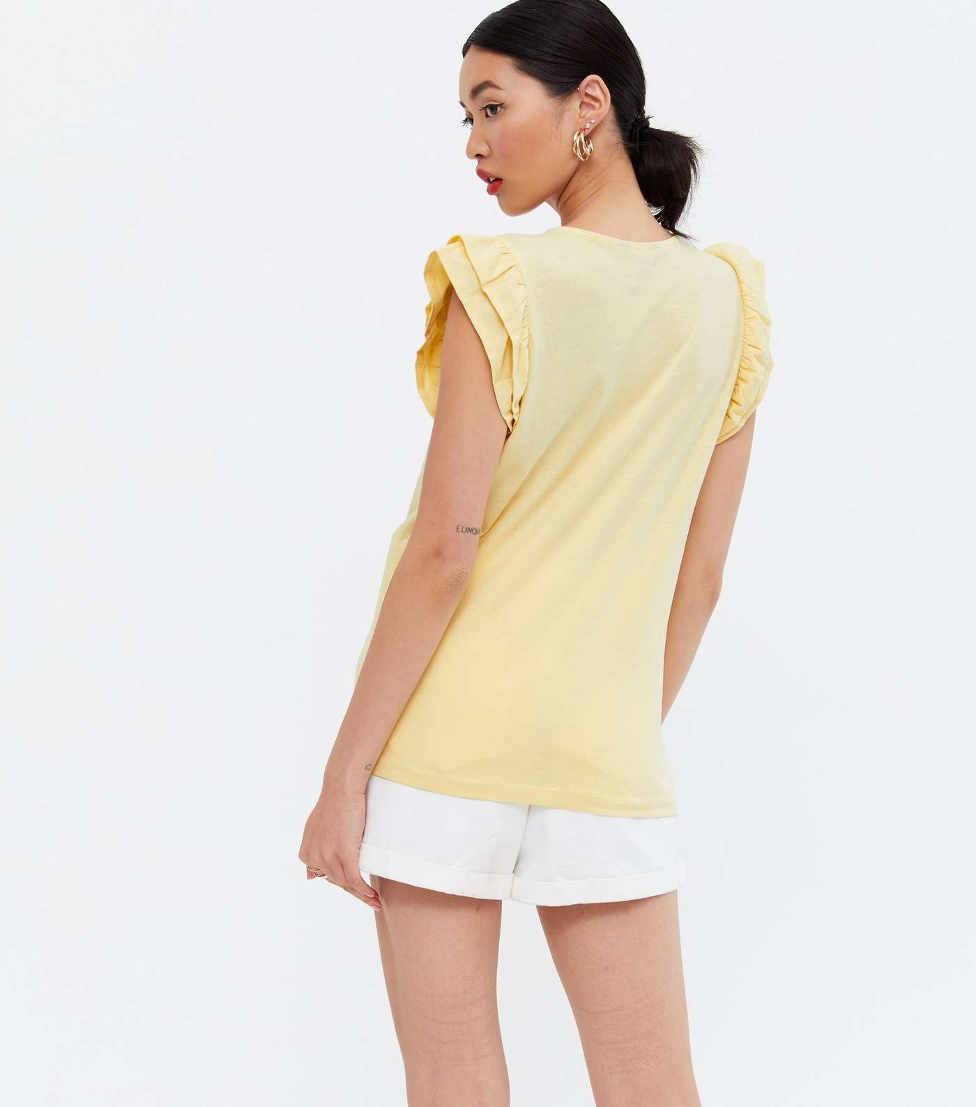 Pale Yellow Frill Sleeve T-Shirt Image 4