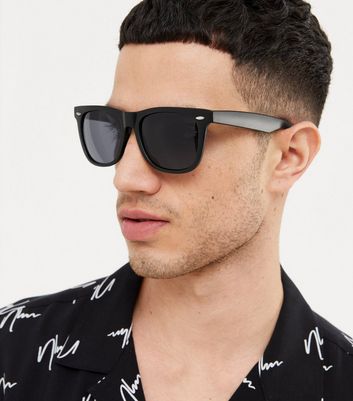 Mens square 2025 black sunglasses