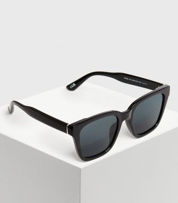 Black Metal Trim Square Sunglasses | New Look