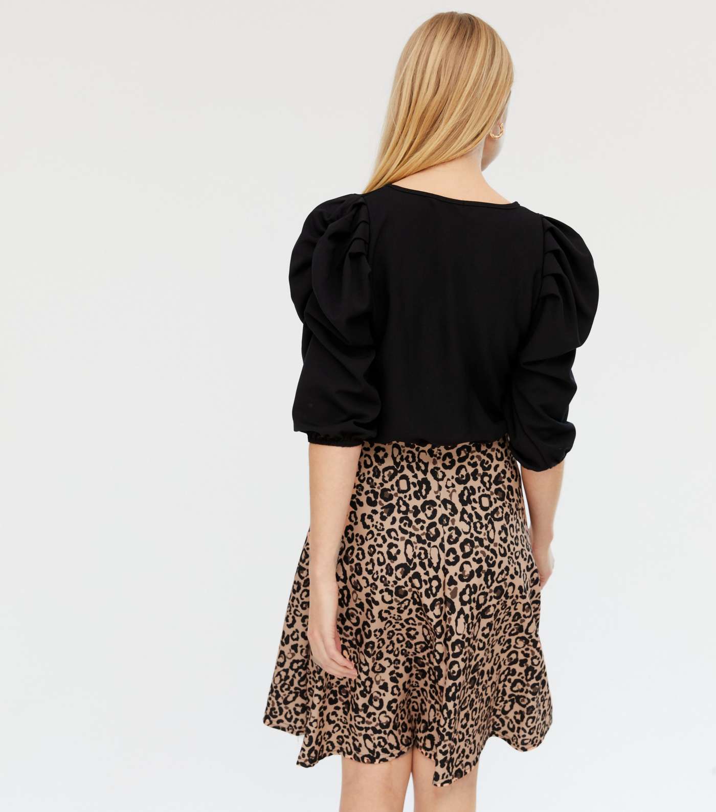 Missfiga Brown Leopard Print Puff Sleeve Skater Dress Image 3