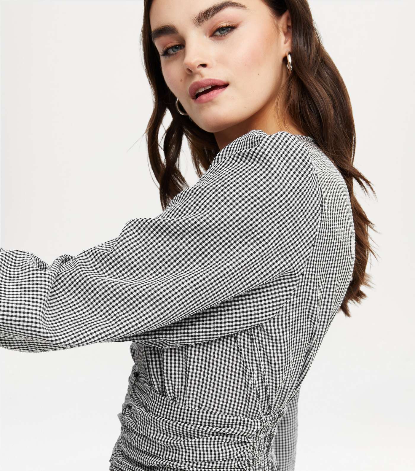 White Check Ruched Front Blouse Image 4