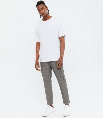 Grey Check Tapered Cargo Trousers | New 