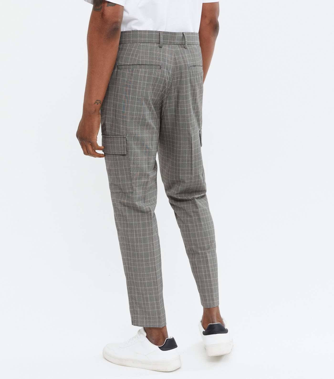 Grey Check Tapered Cargo Trousers Image 4