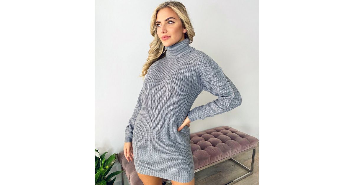 Grey Roll Neck Cable Knit Dress – AX Paris