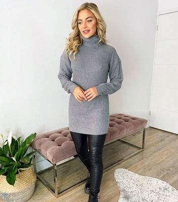 Image of AX Paris Pale Grey Roll Neck Jumper Dress New Look