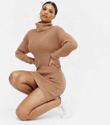 Image of AX Paris Camel Roll Neck Jumper Dress New Look