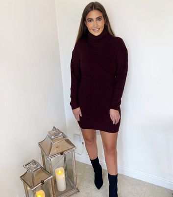 Image of AX Paris Plum Roll Neck Jumper Dress New Look