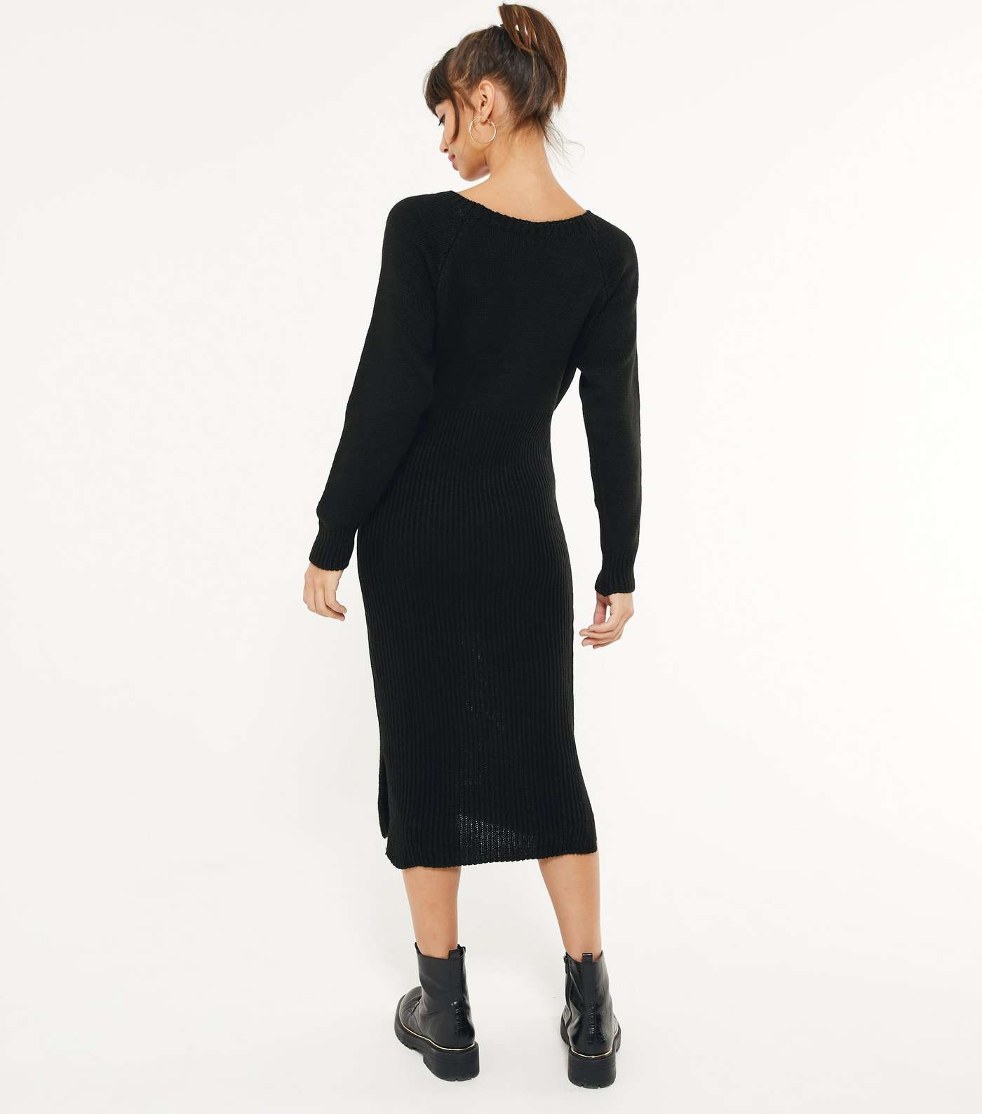 Mela Black Knit Ribbed Midi Dress Image 3