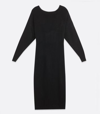 Image of Mela Black Knit Ribbed Midi Dress New Look