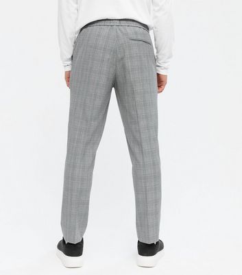 Herrenmode Bekleidung für Herren Dark Grey Check Tie Waist Slim Trousers