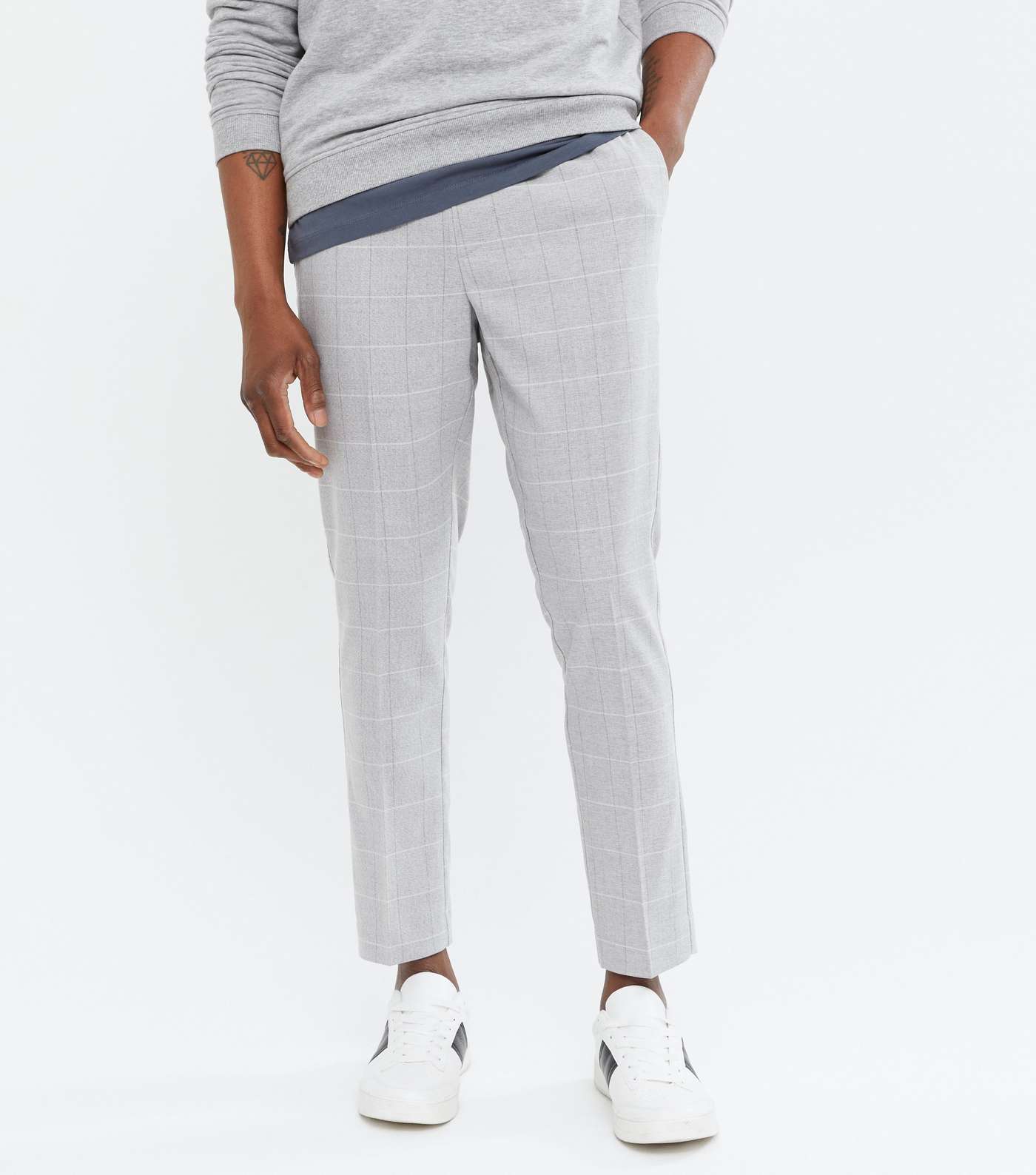Pale Grey Check Slim Trousers Image 2