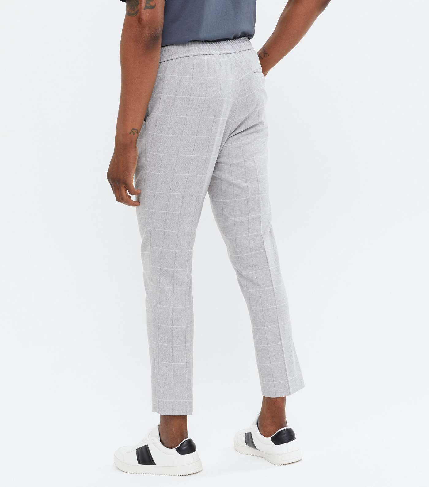 Pale Grey Check Slim Trousers Image 4