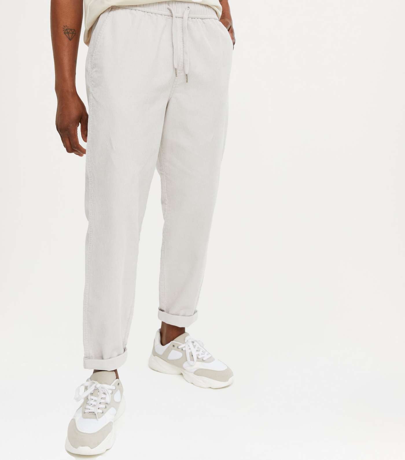 Off White Cord Roll Hem Joggers Image 2