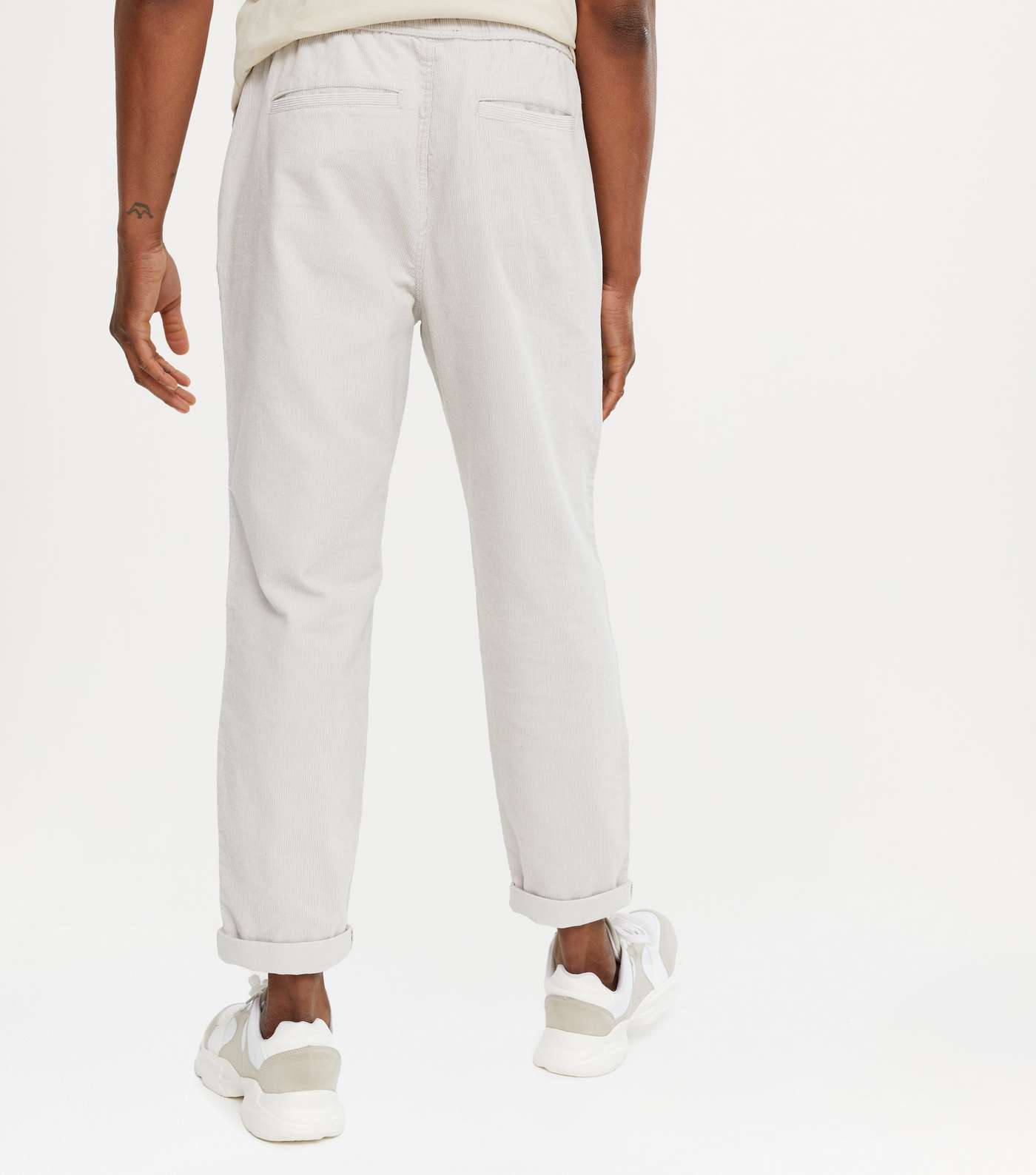 Off White Cord Roll Hem Joggers Image 4