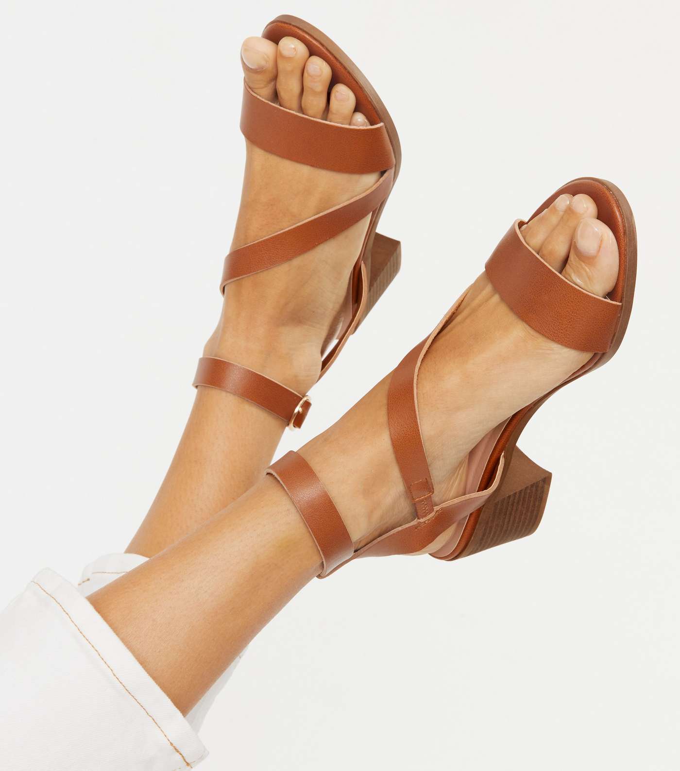 Tan Strappy Block Heel Sandals Image 2