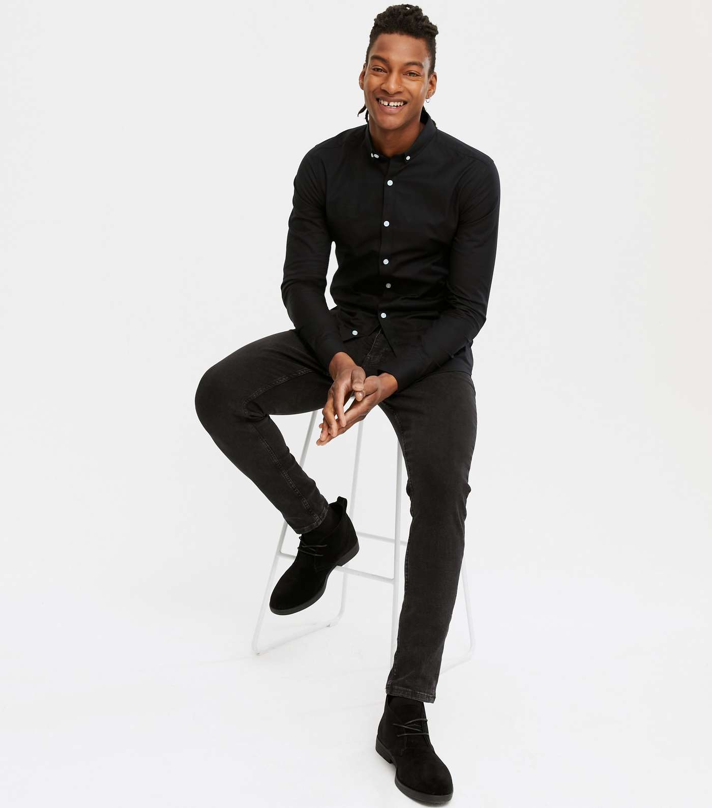 Black Muscle Fit Oxford Shirt Image 2