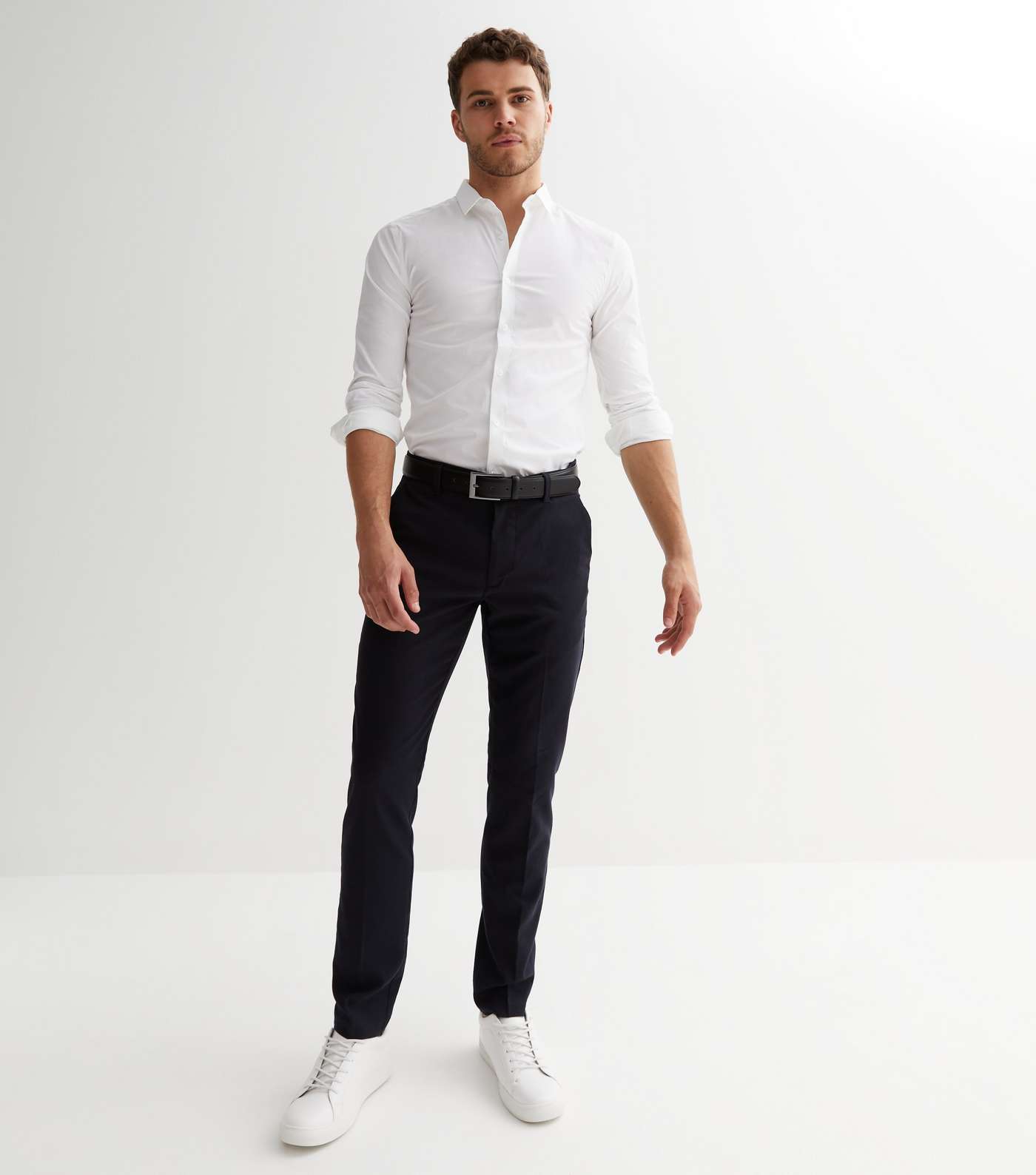 White Poplin Long Sleeve Muscle Fit Shirt Image 3
