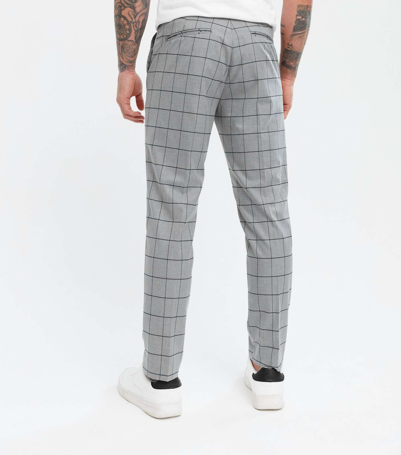 Pale Grey Grid Check Skinny Crop Trousers Image 4