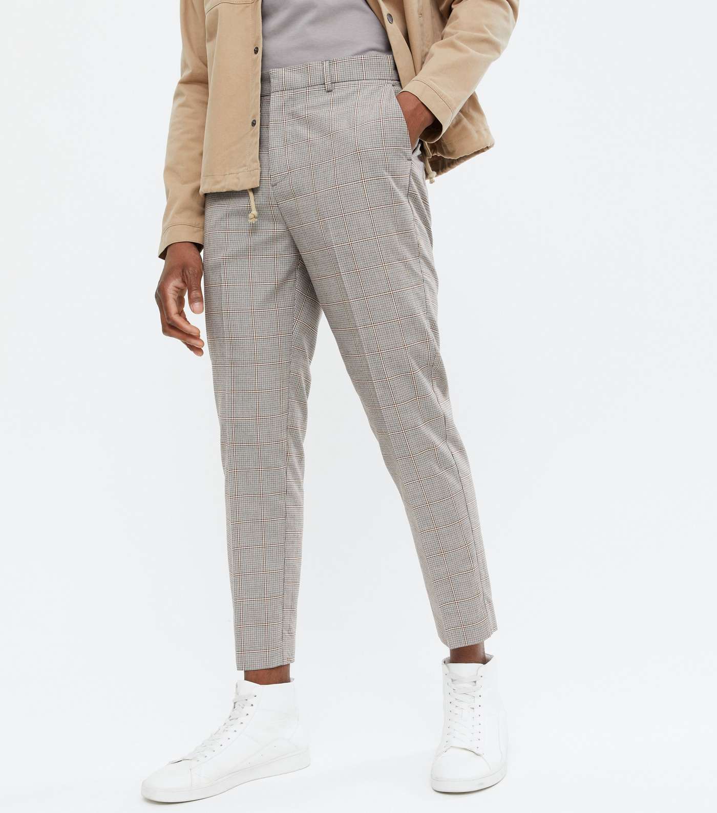 Dark Grey Check Crop Tapered Trousers Image 2