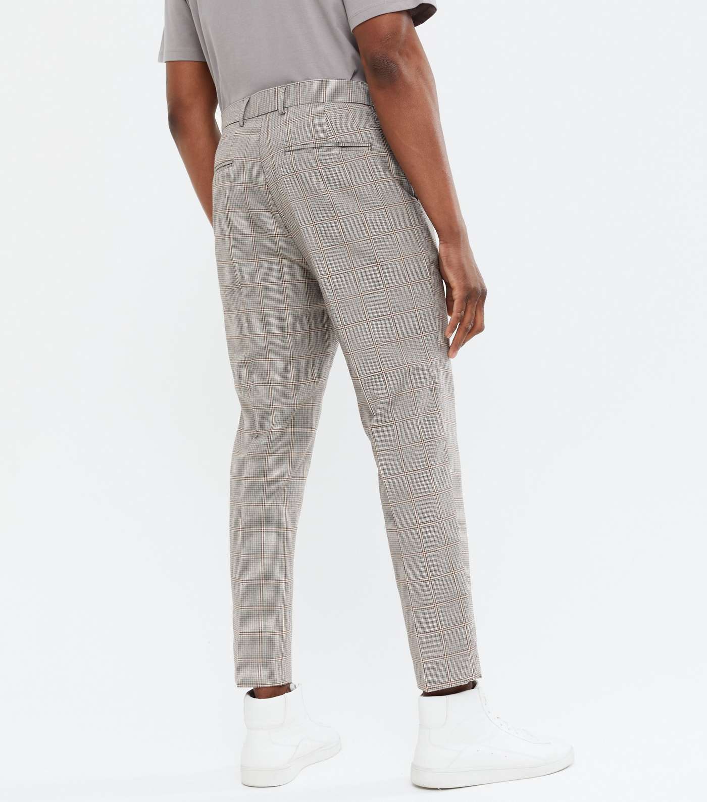 Dark Grey Check Crop Tapered Trousers Image 4