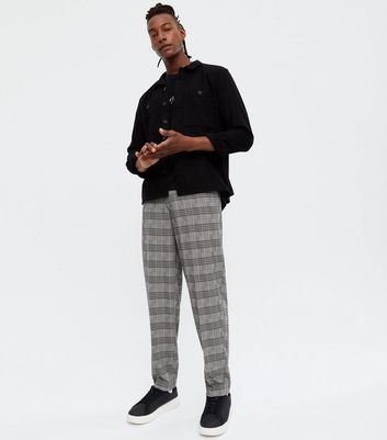 Dark Grey Check Pleated Relaxed Fit 