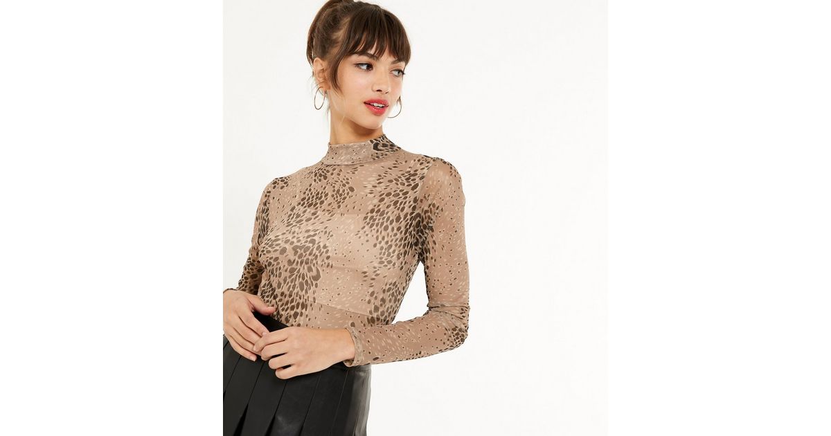 Pink Vanilla Brown Animal Print Mesh Bodysuit New Look