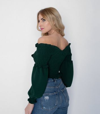 dark green bardot top