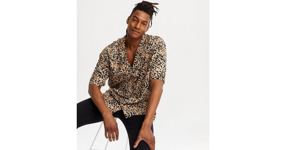 Stone Leopard Print Short Sleeve Shirt | New Look
