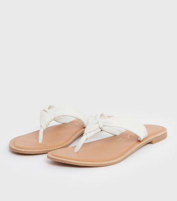 White Leather Knot Flip Flops | New Look