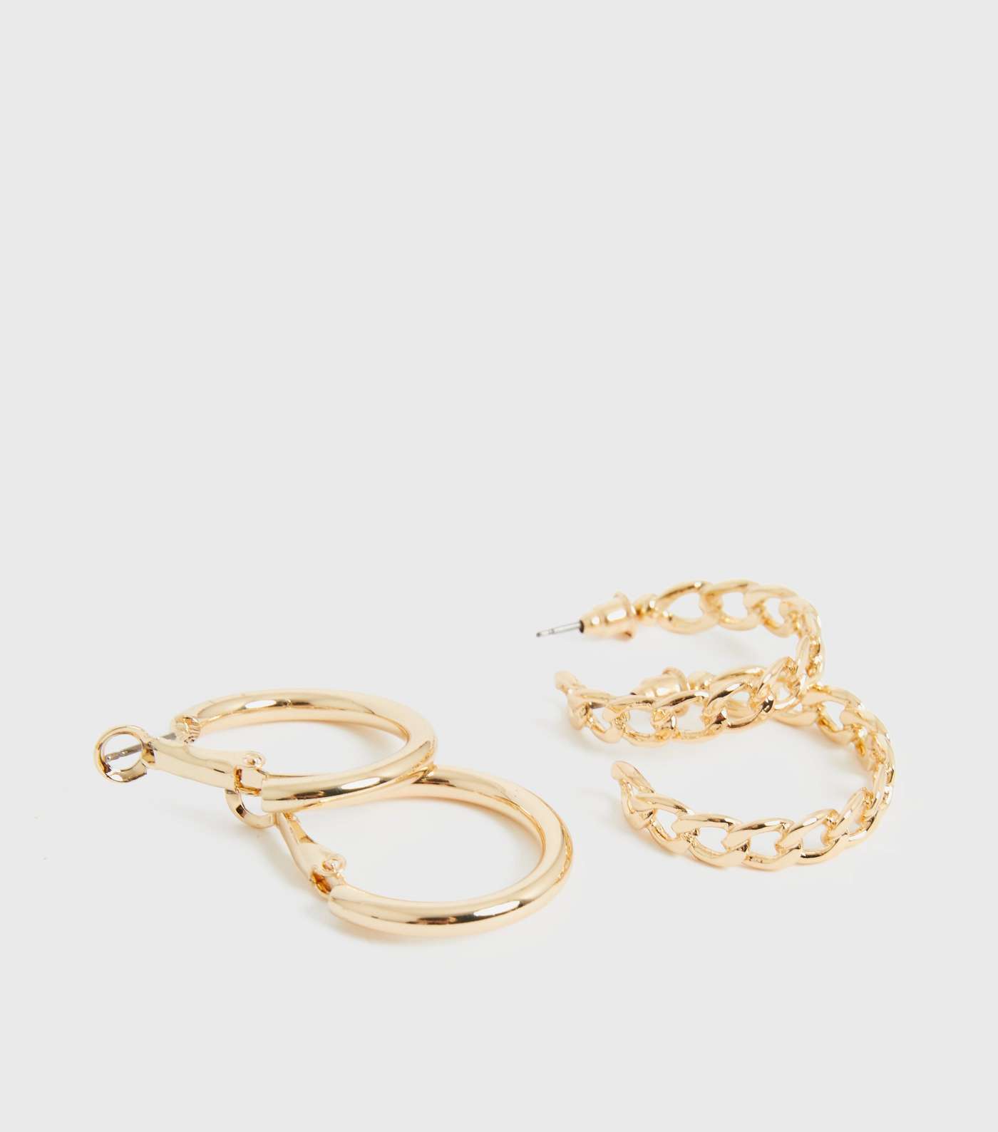 2 Pack Gold Chain and Plain Hoop Earrings Image 2