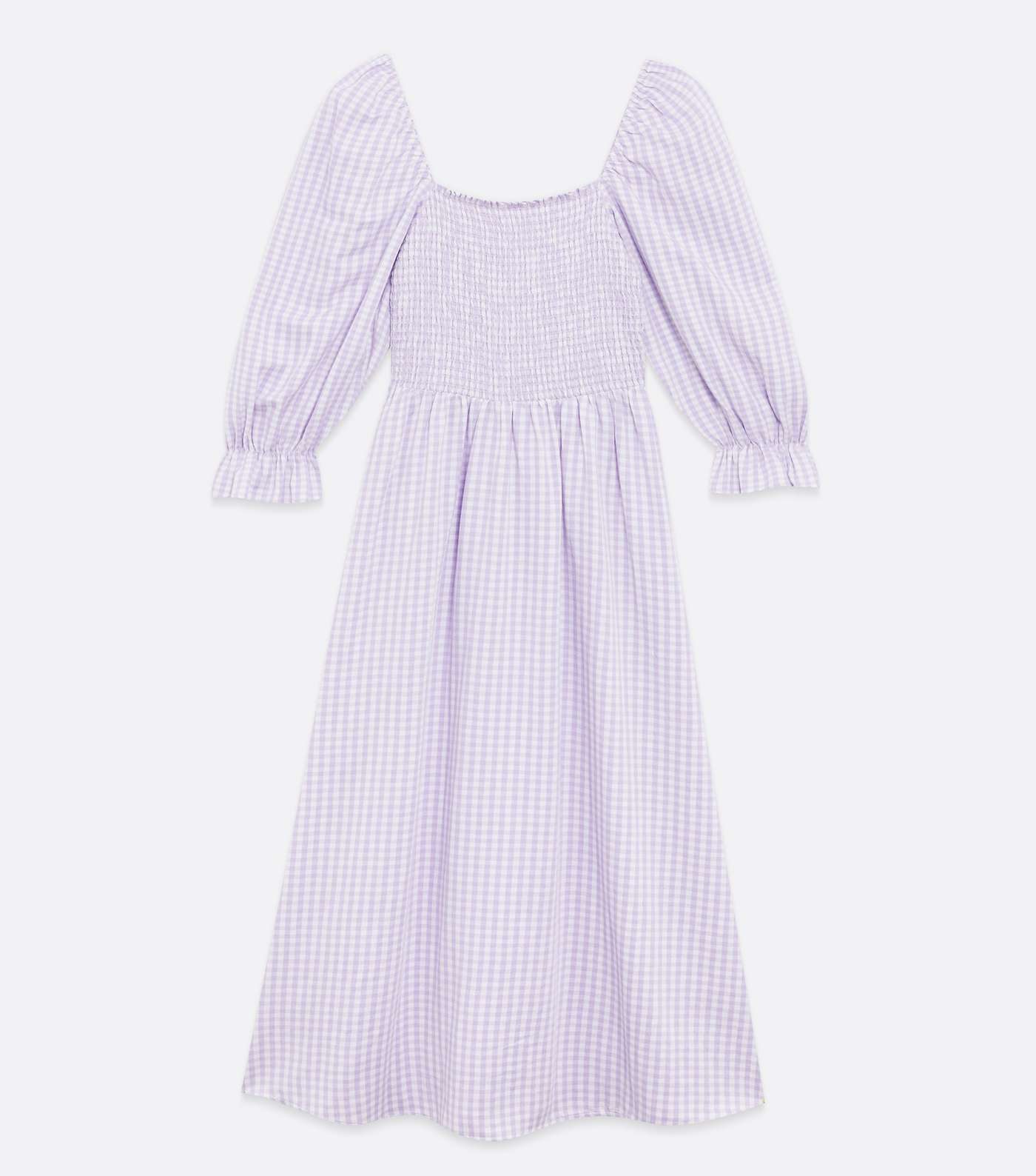 Purple Gingham Shirred Square Neck Midi Dress Image 5