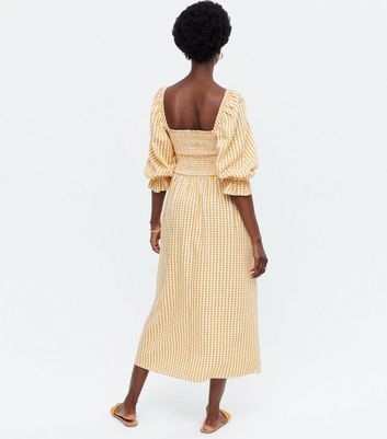 Yellow gingham hot sale midi dress