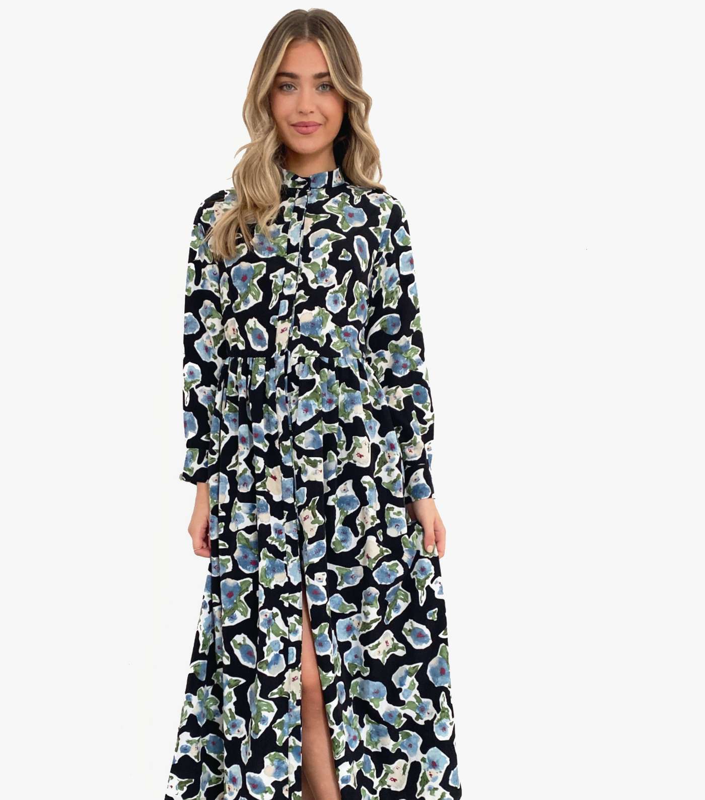 Zibi London Blue Floral Split Hem Maxi Dress Image 2