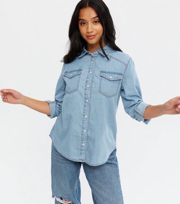 Petite Pale Blue Denim Shirt | New Look