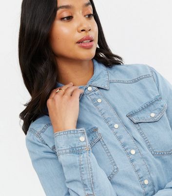Click to view product details and reviews for Petite Pale Blue Denim Shirt New Look.